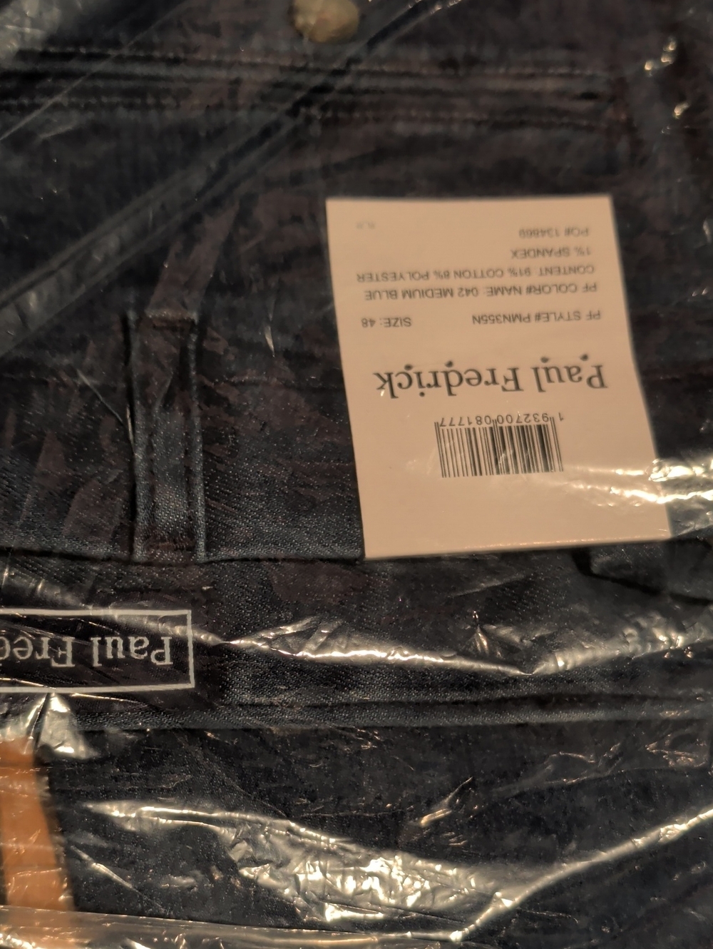 Paul Frederick size 48 blue denim pleated pants.New Inseam 29.5
